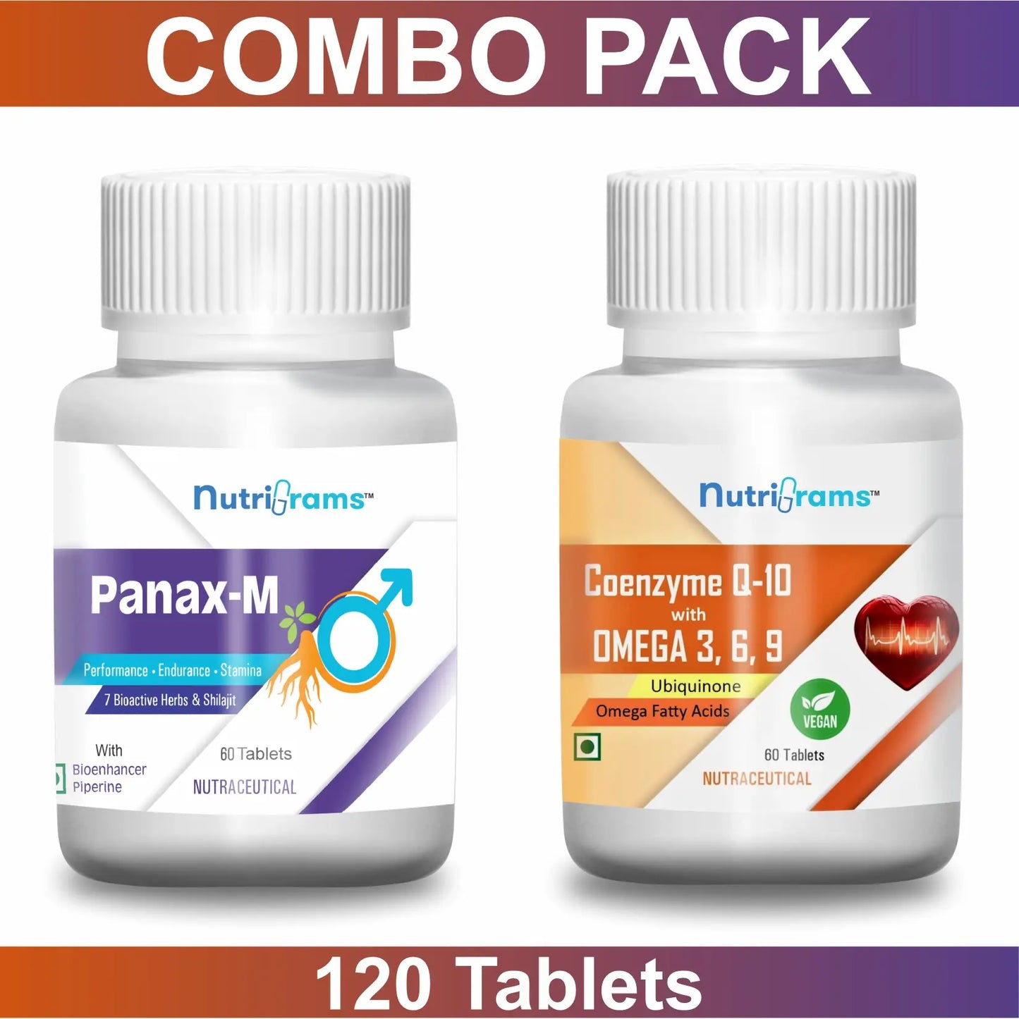 Panax-M + Coenzyme Q10 & Omega 369 Combo Pack for Fertility, Stamina & Confidence in Men